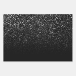 Moderner Chic Ombre Black Glitzer Geschenkpapier Set