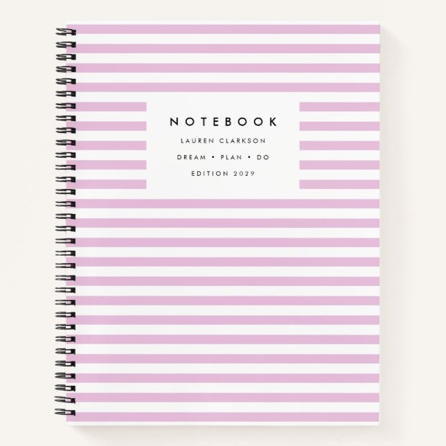 Moderner Chic Pink Striping Spiral Notizbuch (Vorderseite)