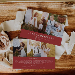 Moderner Chic Red Foto Collage Christmas News Feiertagskarte