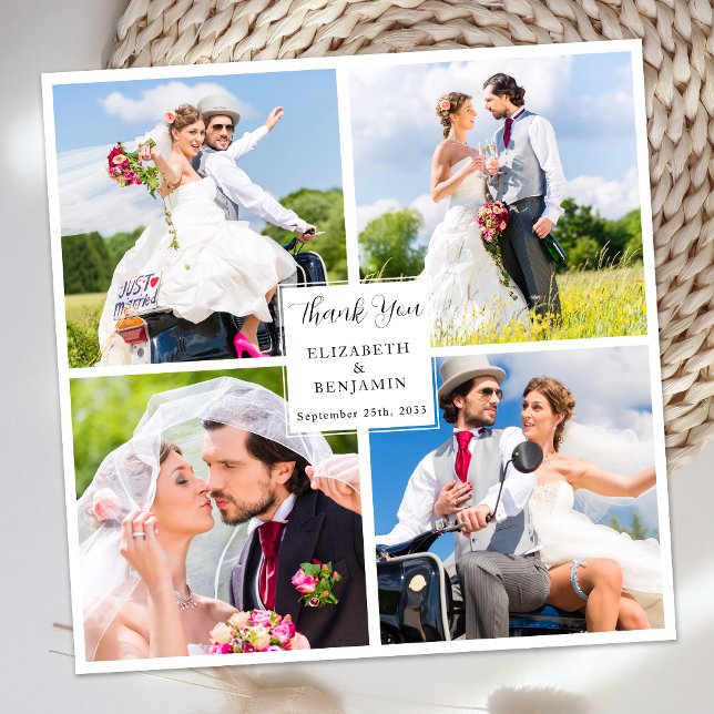 Moderner Chic stilvolle Custom Foto Collage Weddin Dankeskarte (Von Creator hochgeladen)