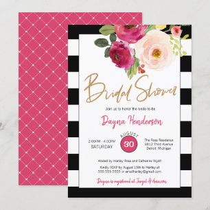 Moderner Chic Strip mit rosa Blume Brautparty Einladung