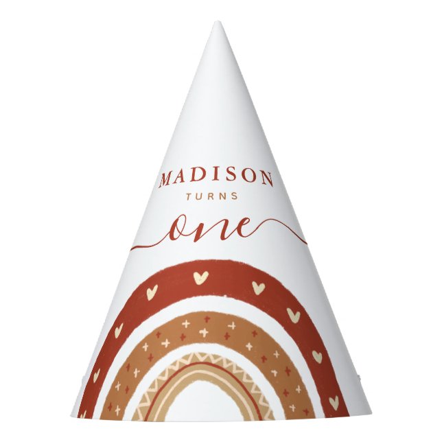 Moderner Chic Terracotta Rainbow Boho Birthday Partyhütchen (Vorderseite)