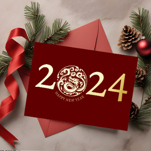 Moderner Chinesischer Neujahrs-Gold-Drache Folien Feiertagskarte