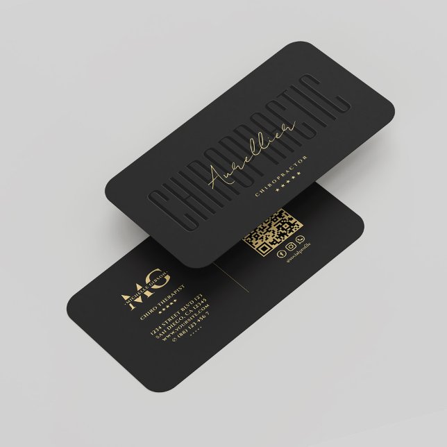 Moderner Chiropraktiker Monogramm Black Gold Visitenkarte (Modern Monogram Chiropractic Therapist Black Gold Business Card
)