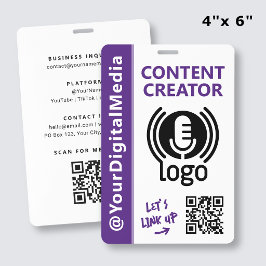 Moderner Content Creator Networking ID Purple Pass Ausweis