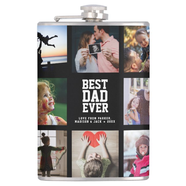 Moderner Cooler BEST VATER EVER Instagram FotoColl Flachmann (Vorderseite)