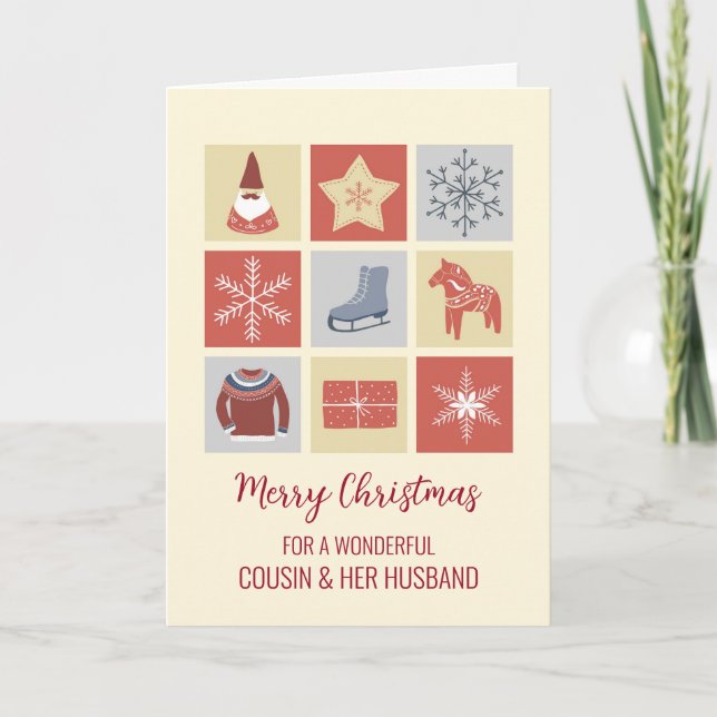 Moderner Cousin und ihr Ehemann frohe Weihnachten Karte (Vorderseite)