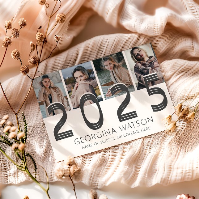 Moderner Creme-5-Foto-Abschluss Ankündigung (Von Creator hochgeladen)