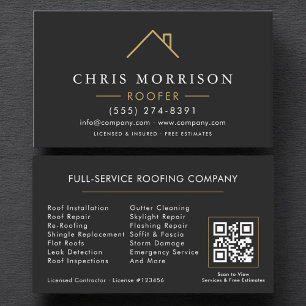 Moderner Dachdecker Schwarz-Gold-QR-Code Visitenkarte