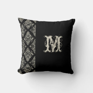 Moderner Damast-handgemalter mit Monogramm Dekor Kissen