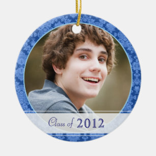 Moderner Damast in blauem Foto-Abschluss-Geschenk Keramikornament