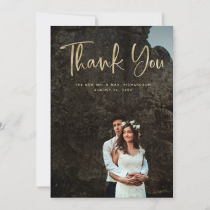 Moderner Dank Imitats Gold Script und Hochzeiten Dankeskarte
