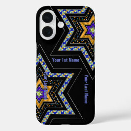 Moderner David-Stern auf Schwarz Personalisiert iPhone 16 Hülle