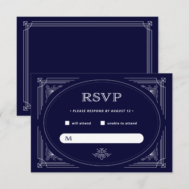 Moderner Deko | Dunkelblau und weiß RSVP Karte (Vorne/Hinten)