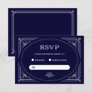 Moderner Deko   Dunkelblau und weiß RSVP Karte
