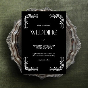 Moderner Deko   Elegant Onyx Black and White Weddi Einladung
