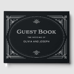 Moderner Deko Elegant Onyx Black and White Weddi Gästebuch