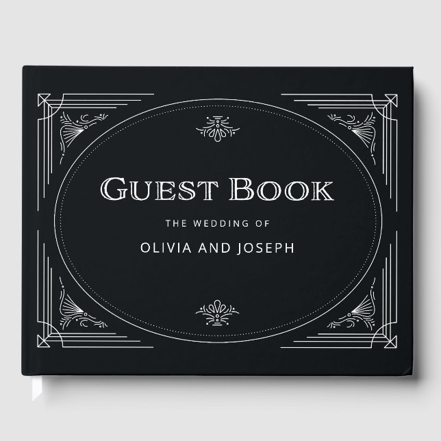 Moderner Deko | Elegant Onyx Black and White Weddi Gästebuch (Vorderseite)