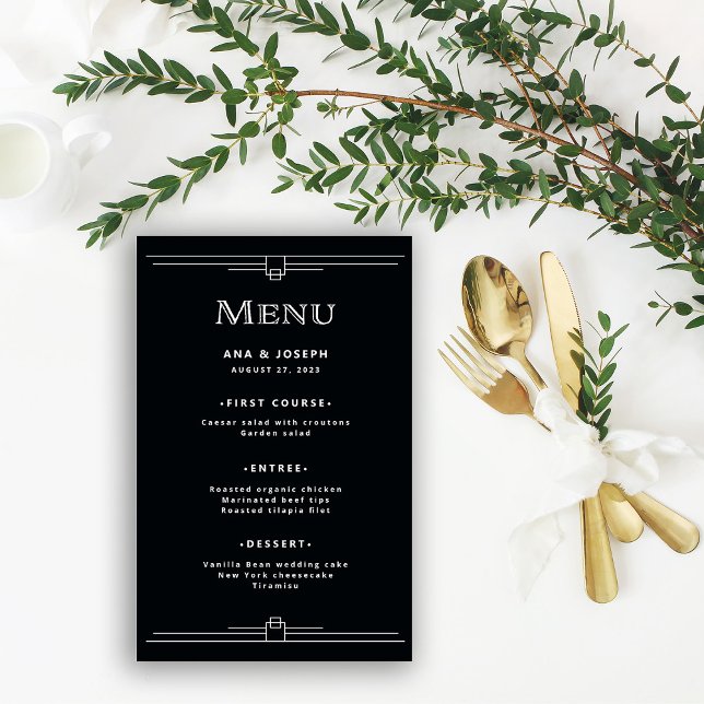 Moderner Deko | Elegant Onyx Black Wedding Menu Flyer (Von Creator hochgeladen)
