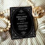 Moderner Deko | Elegante Black Holiday Party Einladung<br><div class="desc">Diese eleganten Weihnachtsfeierlichkeiten bieten eine moderne Kulisse für klassischen Deko. Ein verzierter,  weißer geometrischer Rahmen und eine Verzierung schmücken einen dunklen,  schwarzen Hintergrund für ein klassisches und dennoch glamouröses Urlaubssehen.</div>