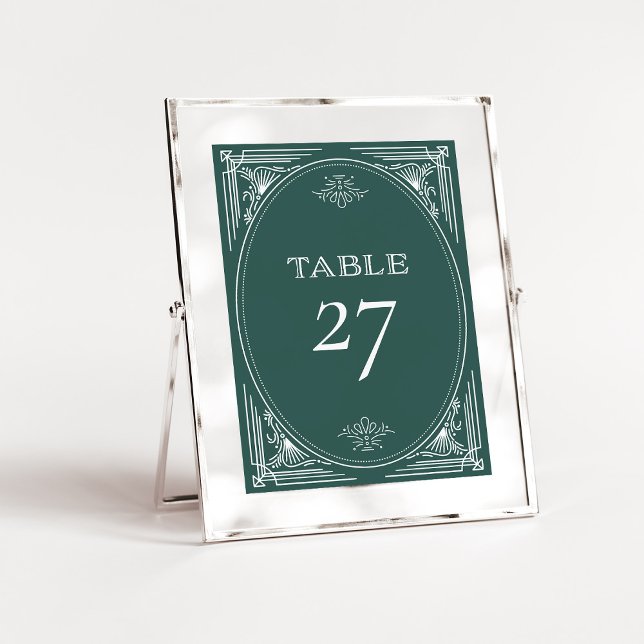 Moderner Deko | Elegante Feiertage Grüne Hochzeit Tischnummer (Festive green table numbers in an elegant art deco style for your holiday wedding)