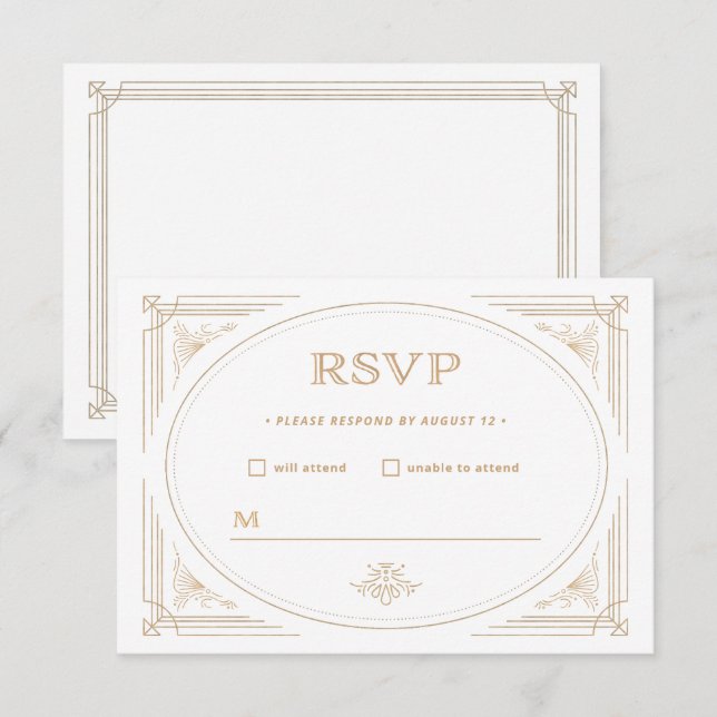 Moderner Deko | Elegante Hochzeit mit Gold und Wei RSVP Karte (Vorne/Hinten)