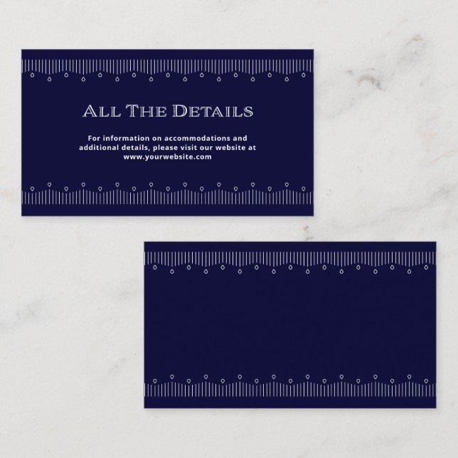 Moderner Deko | Elegante Navy Blue und White Detai Begleitkarte (Vorne/Hinten)