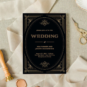 Moderner Deko   Elegante Schwarz-Gold-Hochzeit Einladung