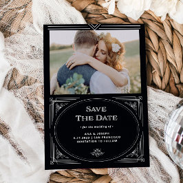Moderner Deko | Elegantes Onyx Schwarz-Weiß-Foto Save The Date