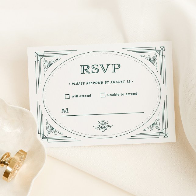Moderner Deko | Leichte Silber-Weiß- und Grüne Hoc RSVP Karte (An elegant, very light silver/white rsvp card with green accents for your holiday wedding)