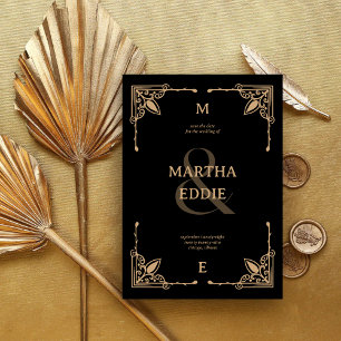 Moderner Deko Schwarz-Gold-Foto-Back-Wedding Save The Date