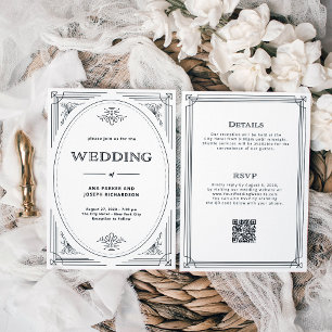 Moderner Deko Schwarz und Weiß auf einer Hochzeit Einladung