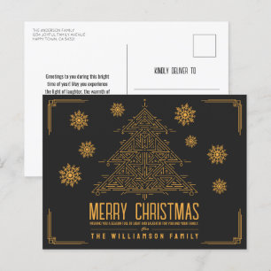 Moderner Deko Weihnachtsbaum Snowflakes Orange Bla Feiertagspostkarte