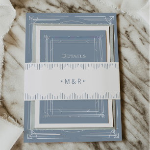 Moderner Deko White and Dusty Blue Monogramme Einladungsbanderole
