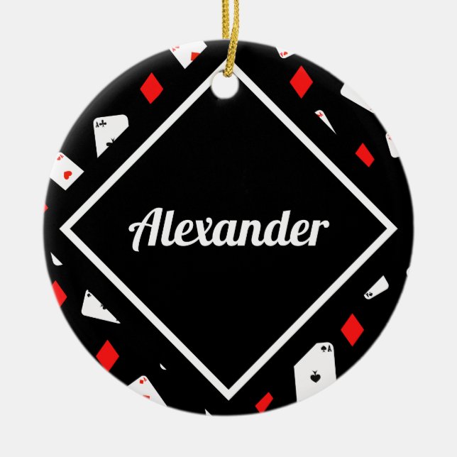 Moderner Design-Individuelle Name für Red & Black  Keramik Ornament (Vorne)