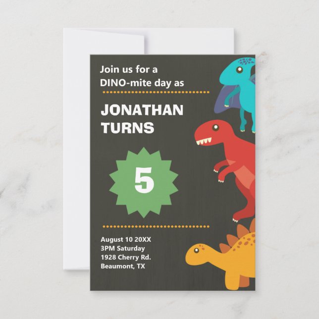 Moderner Dinosaurier-Kindergeburtstag Einladung (Vorderseite)