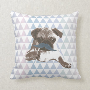 Moderner Dreieck-Muster Blue Mustache Mops Kissen