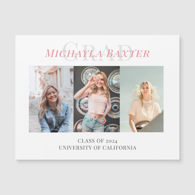 Moderner Dreimal Collage Rosa Abschluss Magnetkarte (Vorderseite)