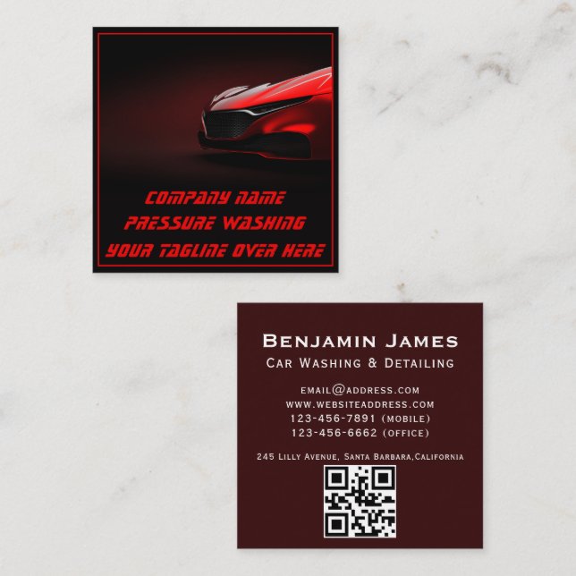 Moderner Druck Waschen Mobile Auto Wash qr Code Quadratische Visitenkarte (Vorne/Hinten)