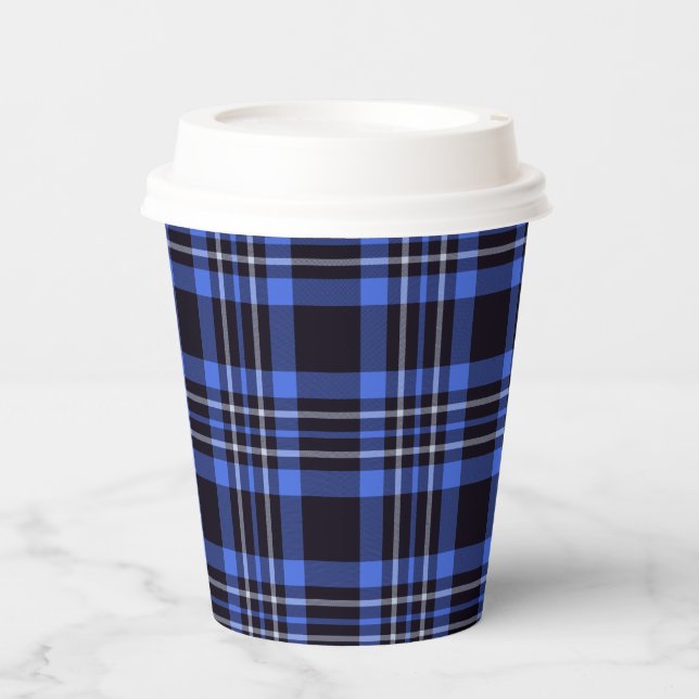 Moderner Dunkelblauer Tartan Kariert Pappbecher (Vorderseite)