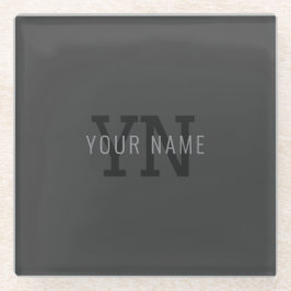 Moderner dunkelgrauer Mit Monogramm Name (oder and Glasuntersetzer