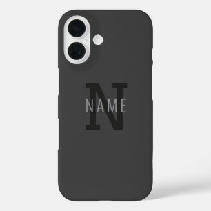 Moderner dunkelgrauer Mit Monogramm Name (oder and iPhone 16 Hülle