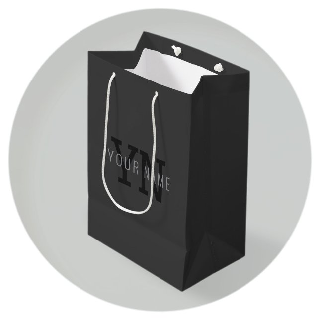 Moderner dunkelgrauer Mit Monogramm Name (oder and Mittlere Geschenktüte (Von Creator hochgeladen)