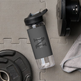 Moderner dunkelgrauer Mit Monogramm Name (oder and Trinkflasche