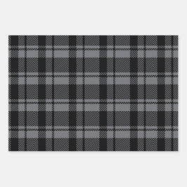 Moderner Dunkelgrauer und Schwarzer Tartan Kariert Geschenkpapier Set