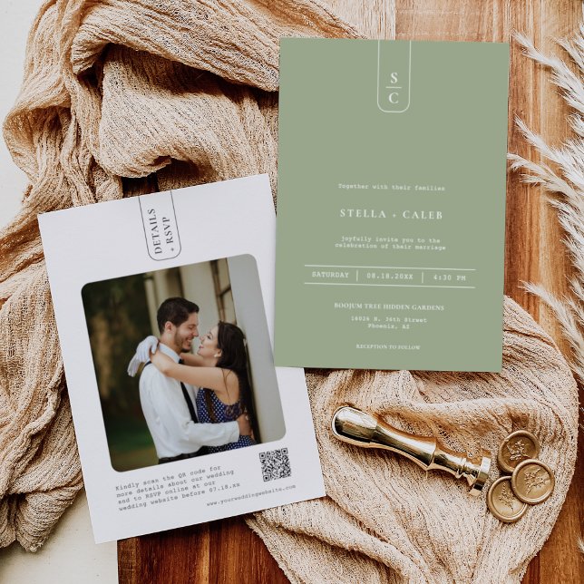 Moderner, dunkelgrüner Minimaler geometrischer Arc Einladung (Von Creator hochgeladen)