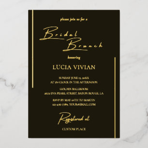 Moderner dunkler grüner Kalligrafie Bridal Brunch Folieneinladung