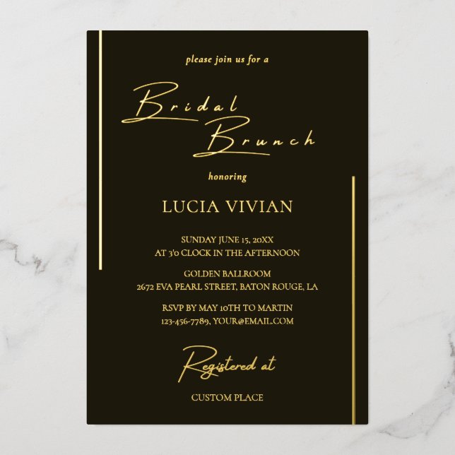 Moderner dunkler grüner Kalligrafie Bridal Brunch Folieneinladung (Vorderseite)
