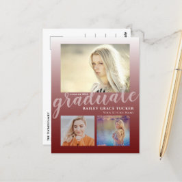 Moderner dunkler roter Burgund Ombre Graduate Absc Postkarte