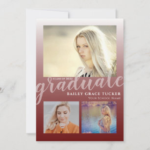 Moderner Dunkler Roter Ombre Graduate 3-Foto-Absch Ankündigung
